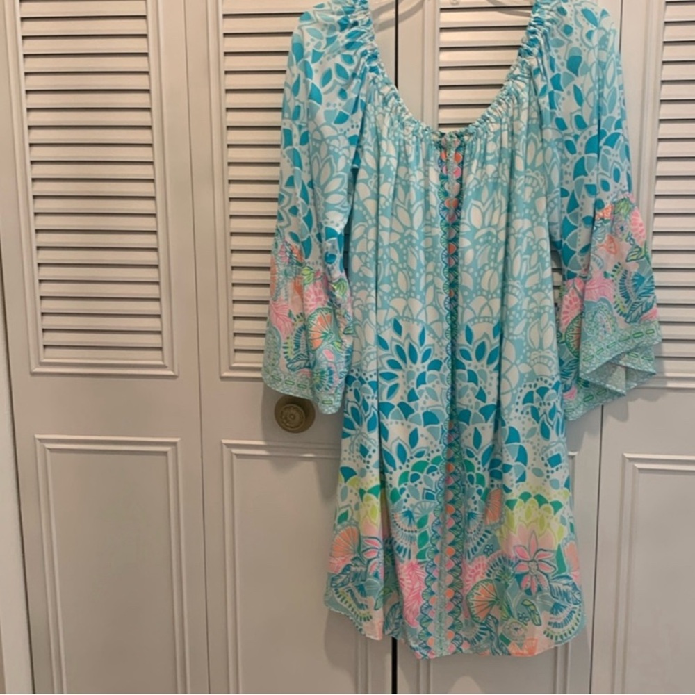 Lilly Pulitzer Turquoise Blue Pink Floral Tunic Dress